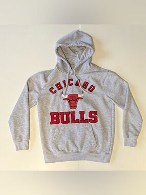 NBA Chicago Bulls Gray Pullover Hoodie with Red Embroidered Logo